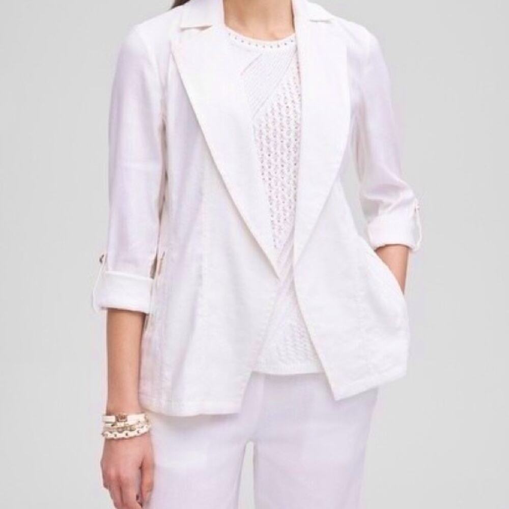 Chico’s Blazer Lightweight Soft Pink Feminine Classic Career Single Button Large